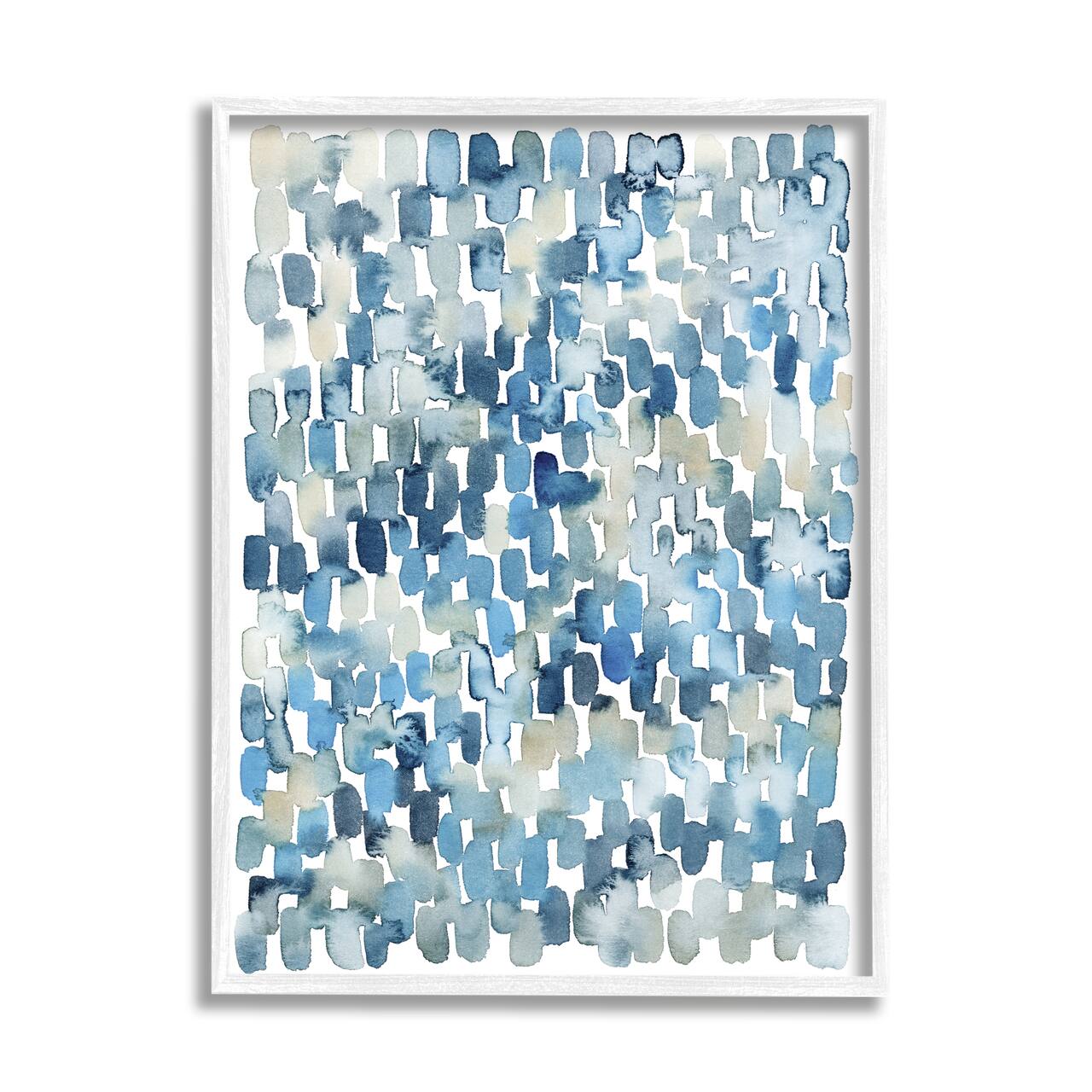 Stupell Industries Coastal Tile Abstract Soft Blue Beige Shapes in White Frame Wall Art